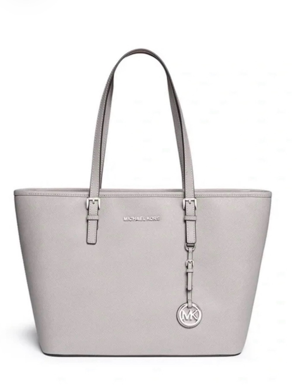 Michael Kors Gray Saffiano Leather Tote with MK Charm